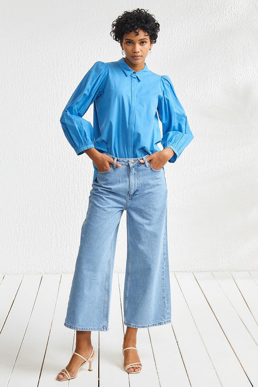 Wide Leg Denim Pants Light Blue