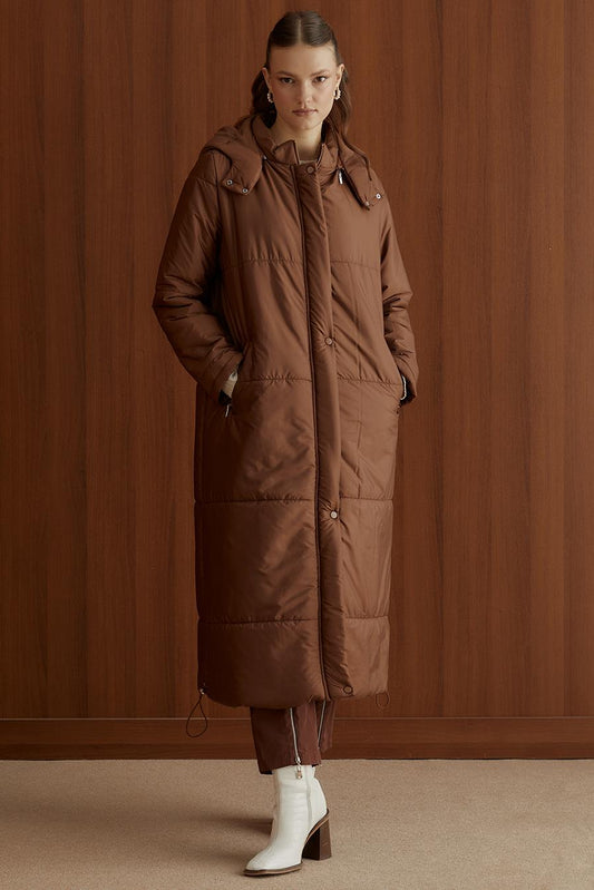 Hooded Inflatable Coat Dark Camel