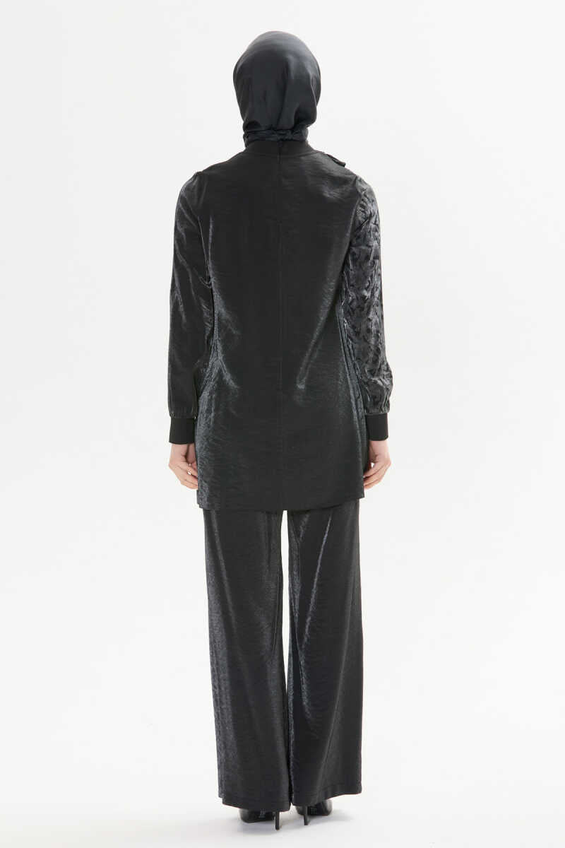 Shiny Tunic and Trouser Set with Ruffle Details