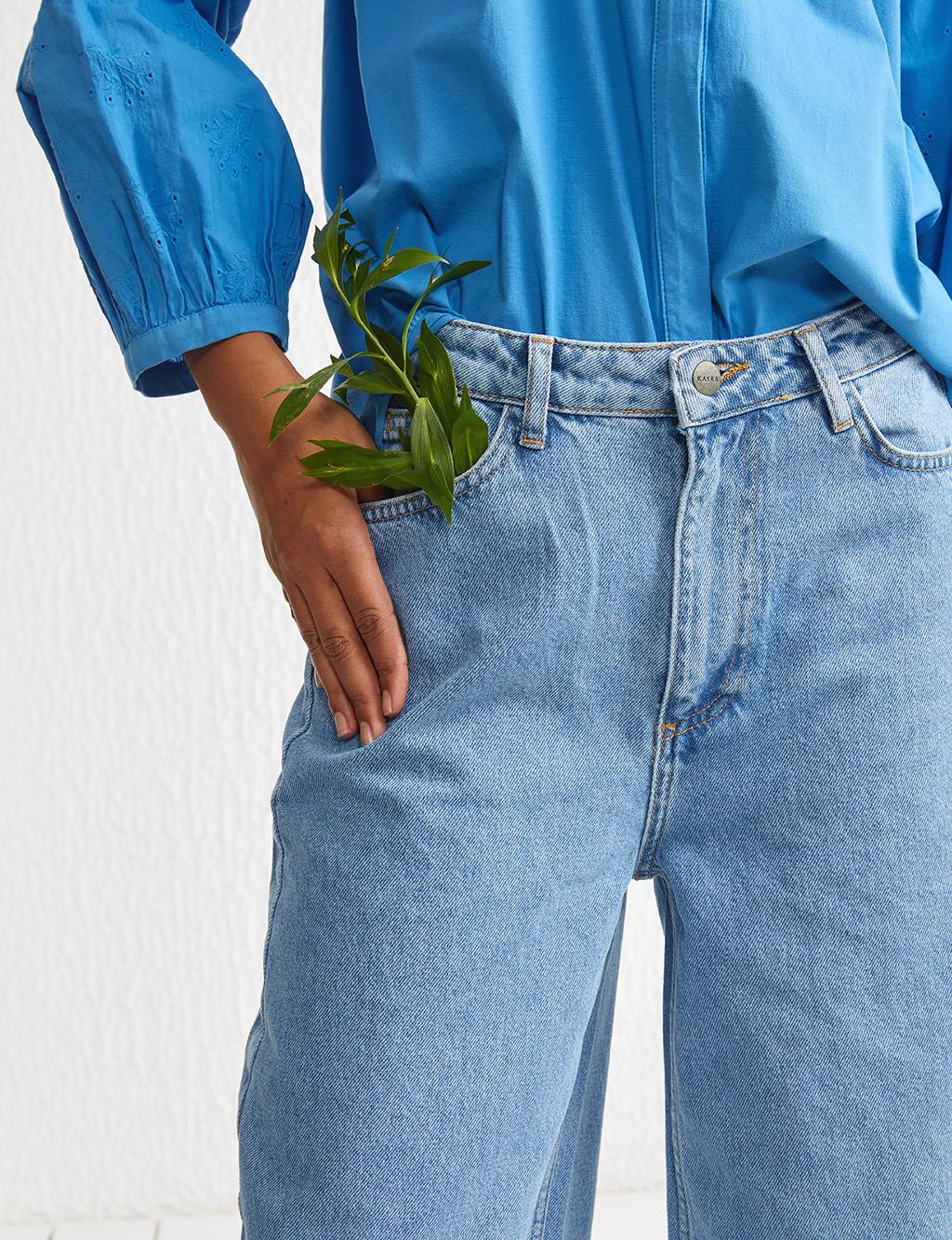 Wide Leg Denim Pants Light Blue