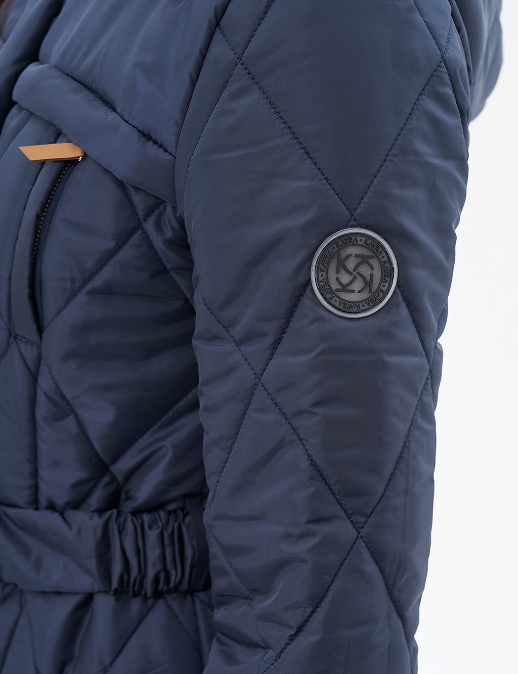 High Collar Zipper Detailed Quilted Coat Dark Navy Blue