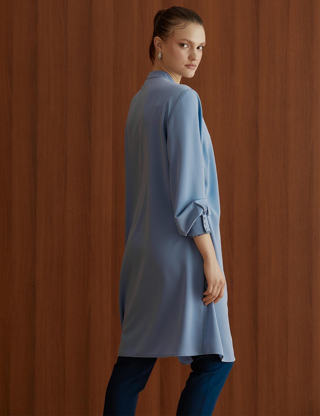 Ribbed Grandad Collar Tunic Sky Blue