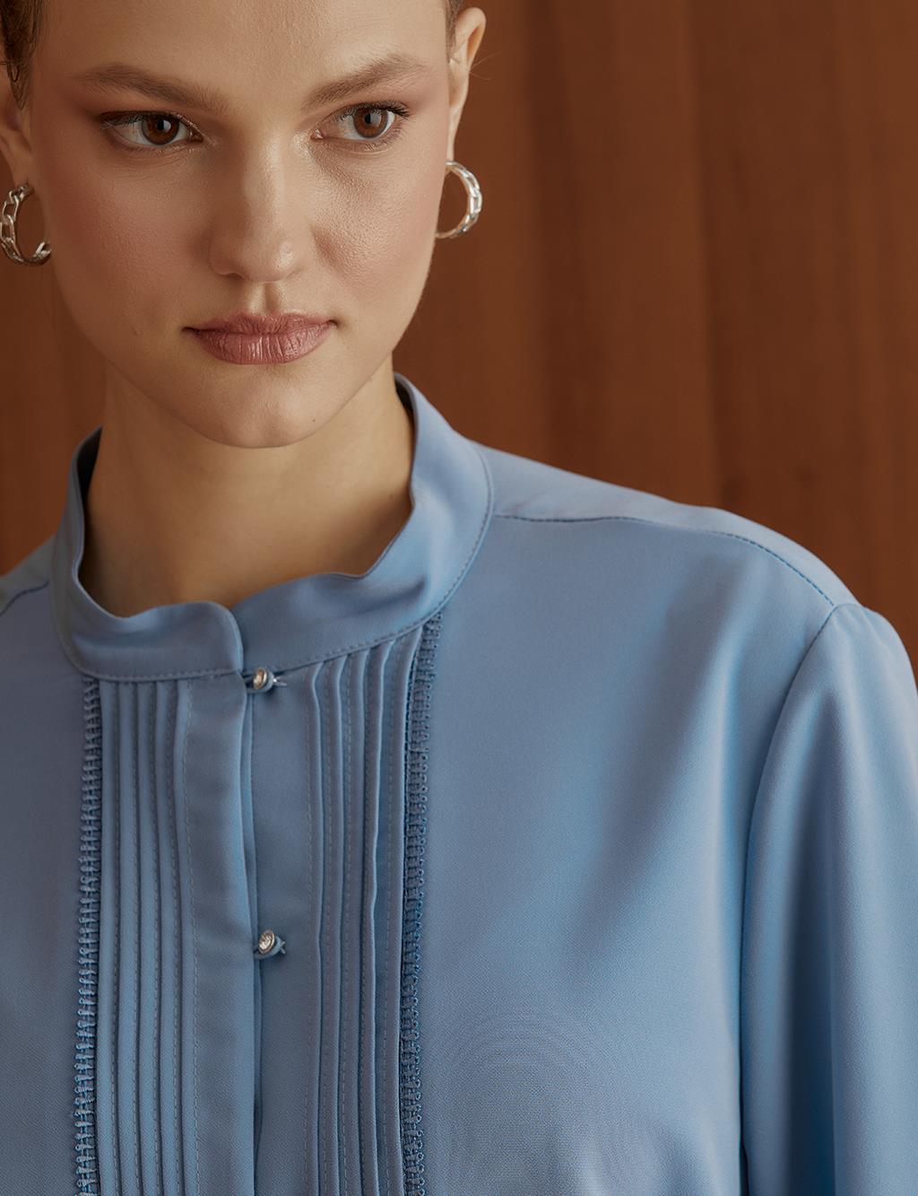 Ribbed Grandad Collar Tunic Sky Blue