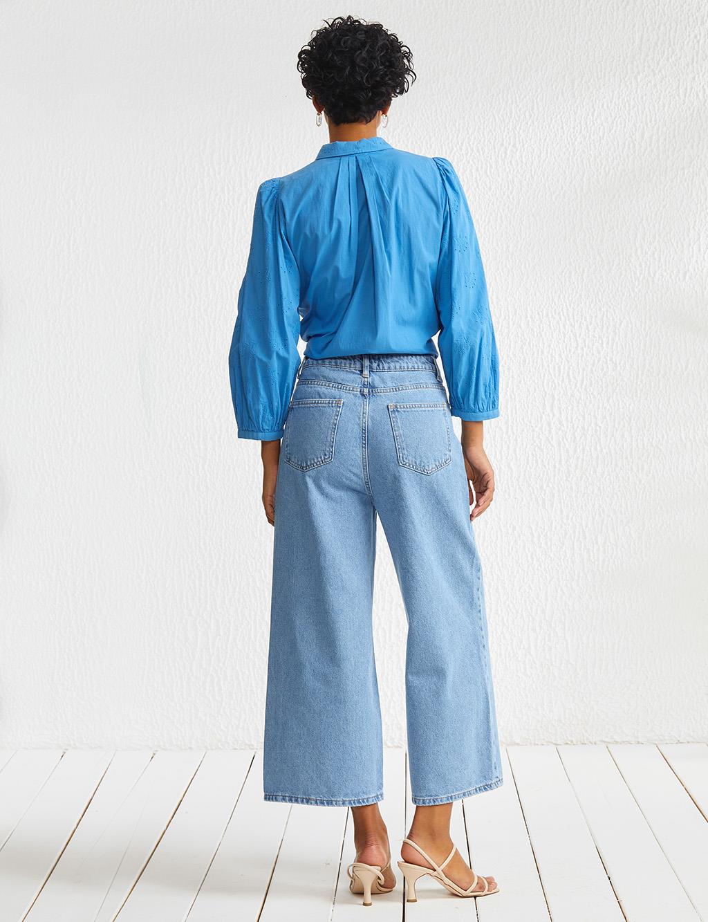 Wide Leg Denim Pants Light Blue