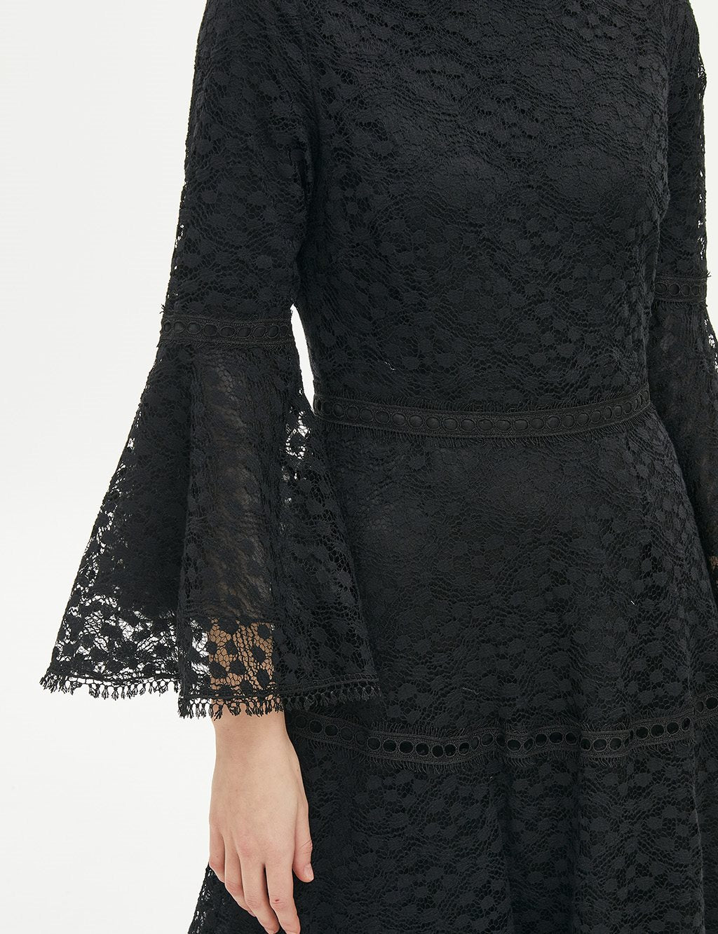 Black lace dress with striped ruffles