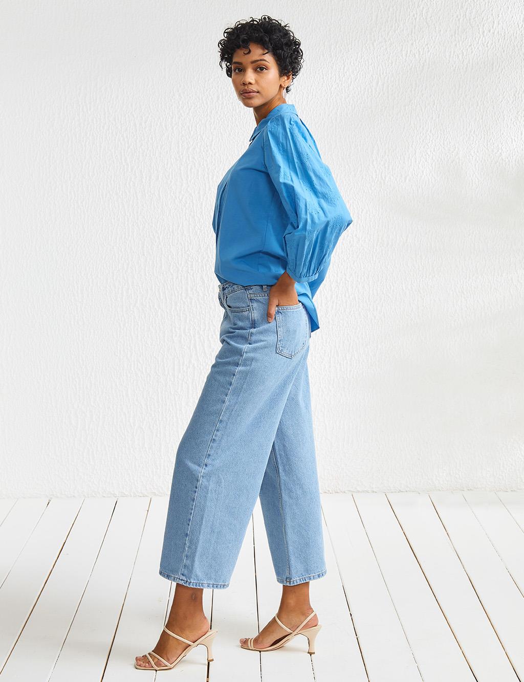 Wide Leg Denim Pants Light Blue