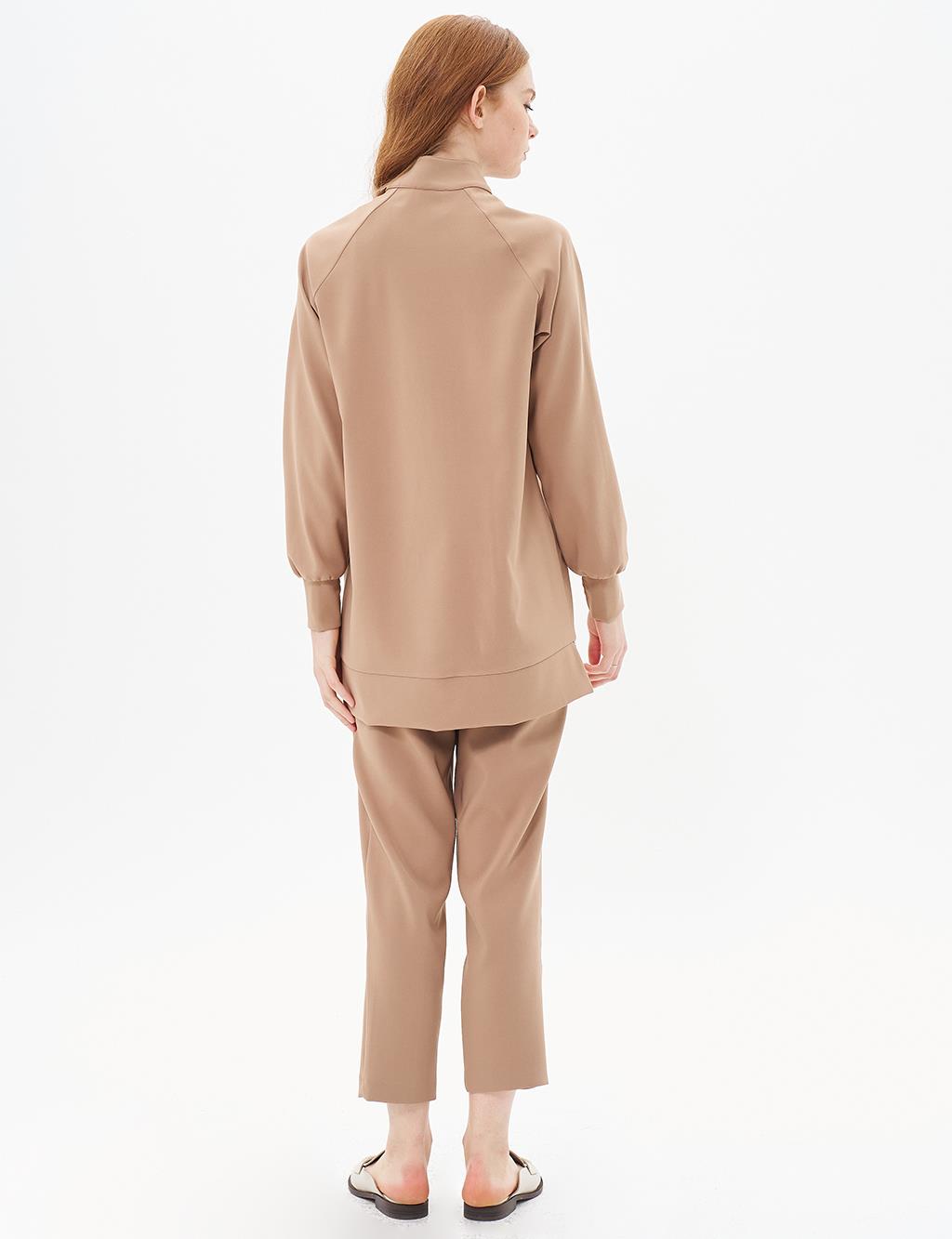 Parlak Taş İki Parçalı Set Bej