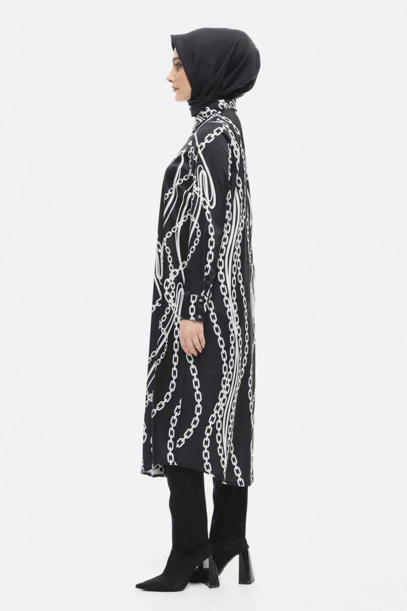 Taş Detaylı Uzun Desenli Tunik