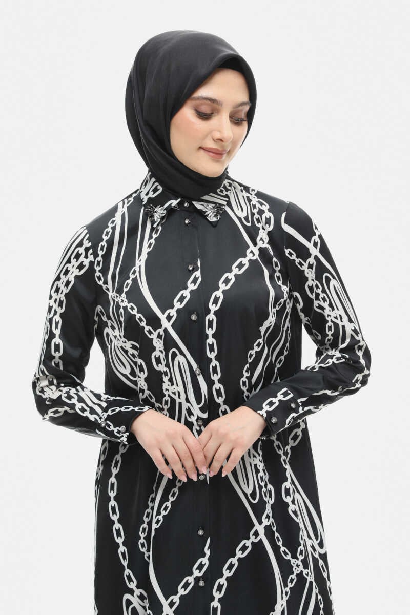 Taş Detaylı Uzun Desenli Tunik