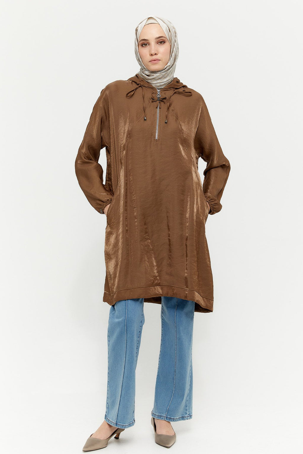 Panel Tasarımlı Kapüşonlu Tunik