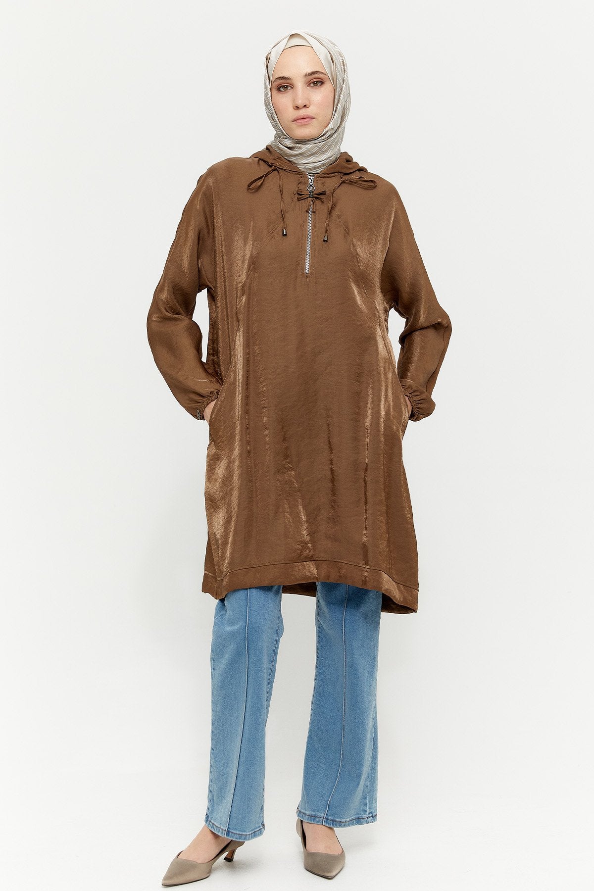 Panel Tasarımlı Kapüşonlu Tunik