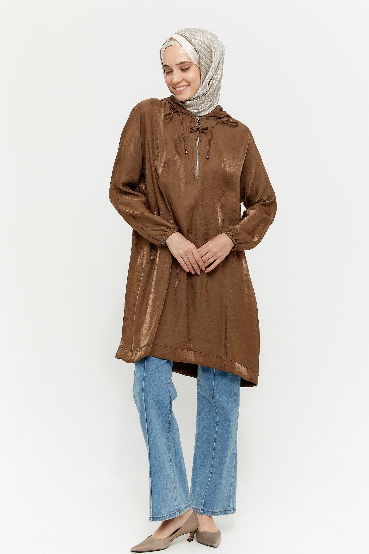 Panel Tasarımlı Kapüşonlu Tunik