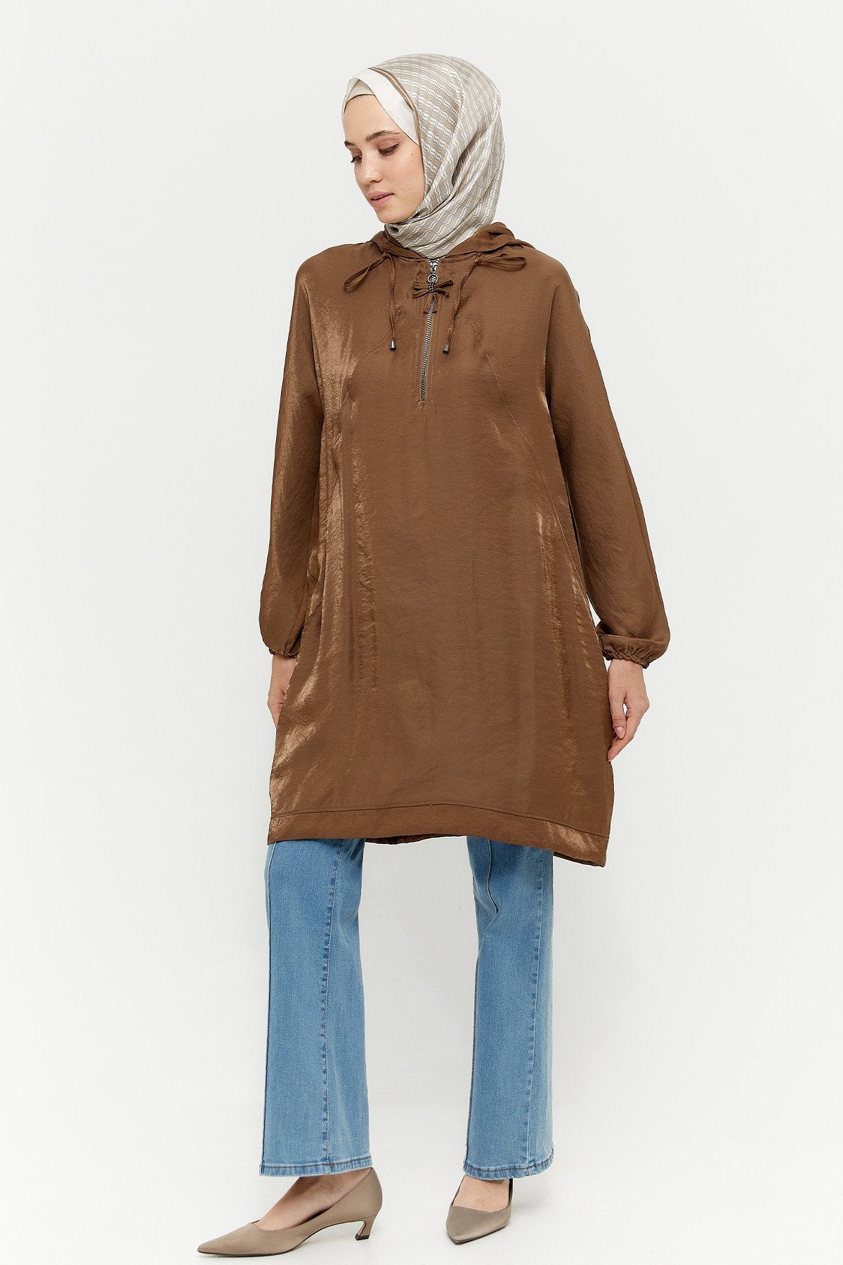 Panel Tasarımlı Kapüşonlu Tunik
