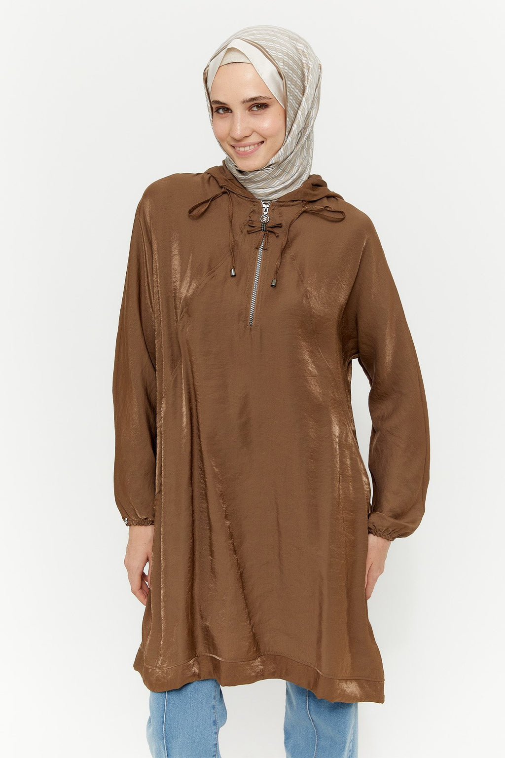 Panel Tasarımlı Kapüşonlu Tunik