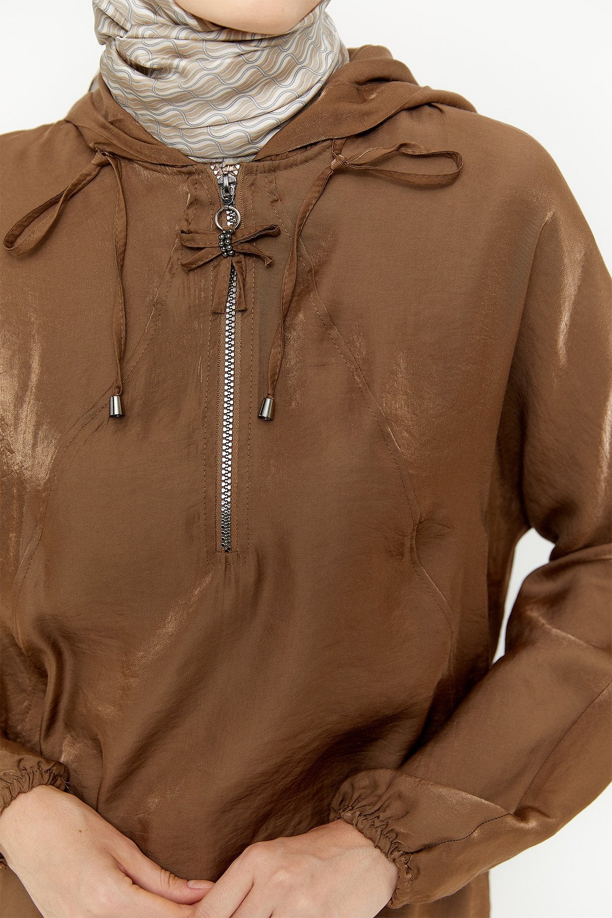 Panel Tasarımlı Kapüşonlu Tunik