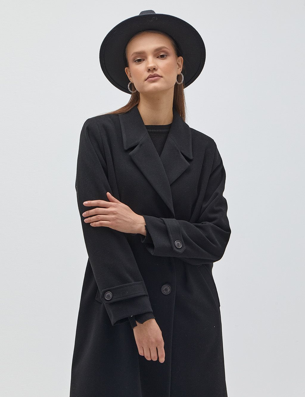 Ankle Epaulette Double Breasted Coat Black