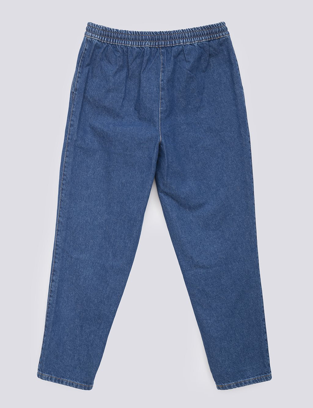 Elastic Waist Carrot Cut Denim Pants Navy