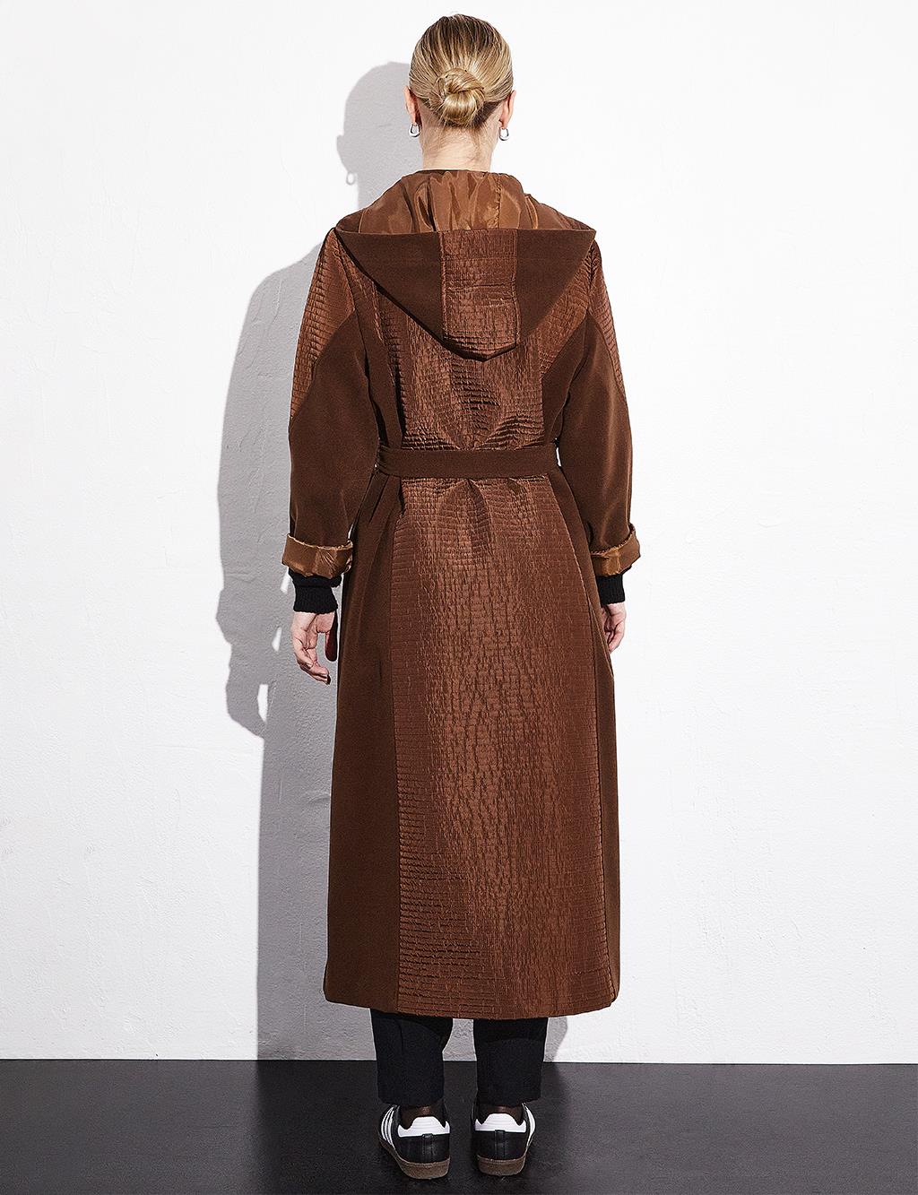 Çıkarılabilir Kapüşonlu Fermuarlı Mont Koyu Kahverengi