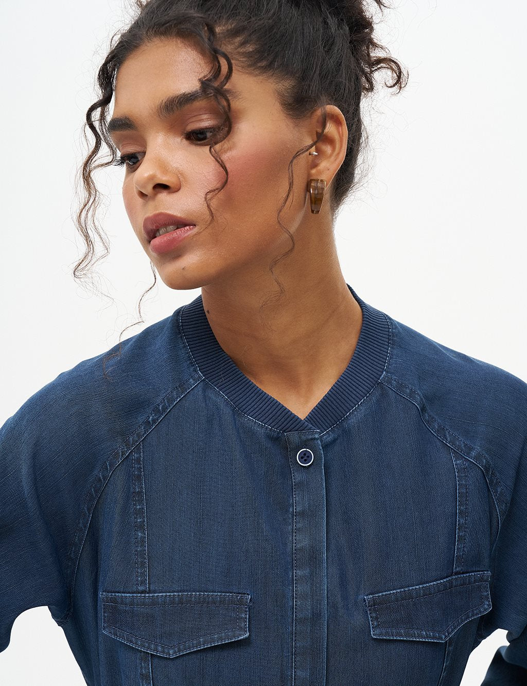 Gegordelde Lyocell Jurk Navy Blauw