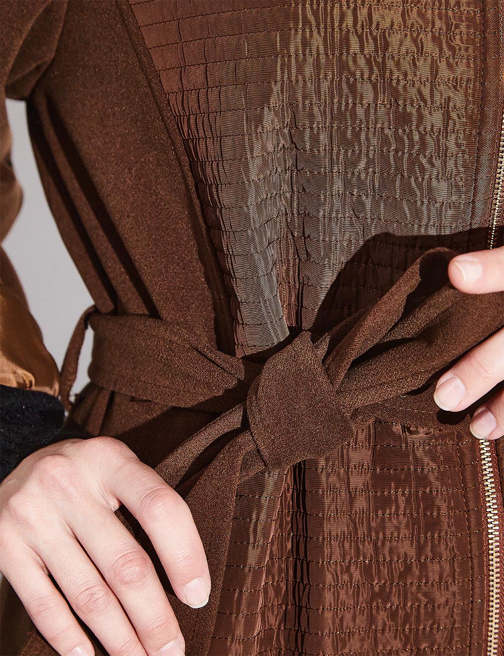 Çıkarılabilir Kapüşonlu Fermuarlı Mont Koyu Kahverengi