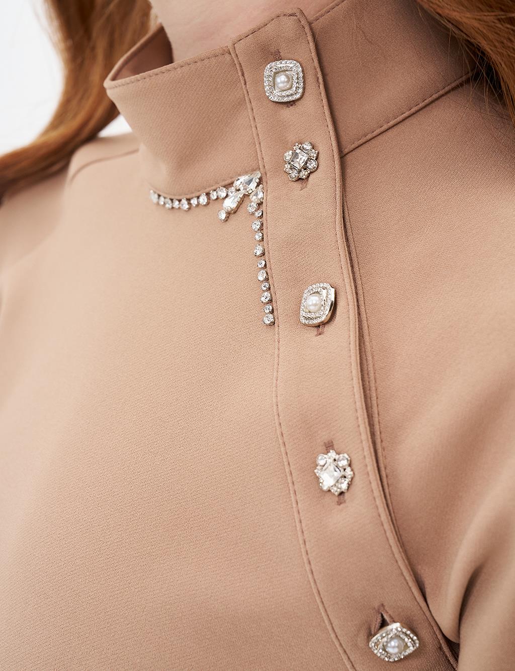 Parlak Taş İki Parçalı Set Bej