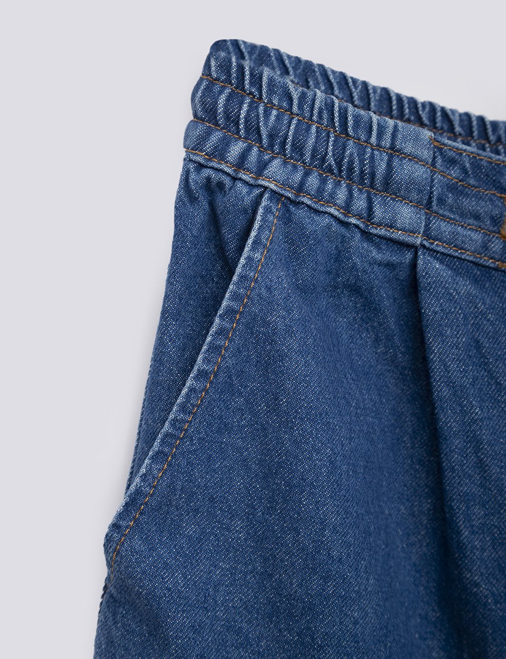 Elastic Waist Carrot Cut Denim Pants Navy