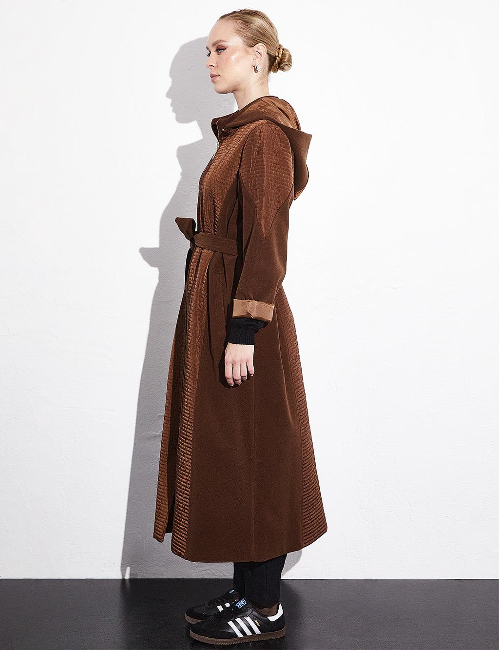 Çıkarılabilir Kapüşonlu Fermuarlı Mont Koyu Kahverengi