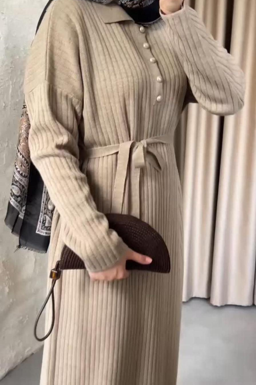 Lange Triqo Trui (One Size) Beige & grijs