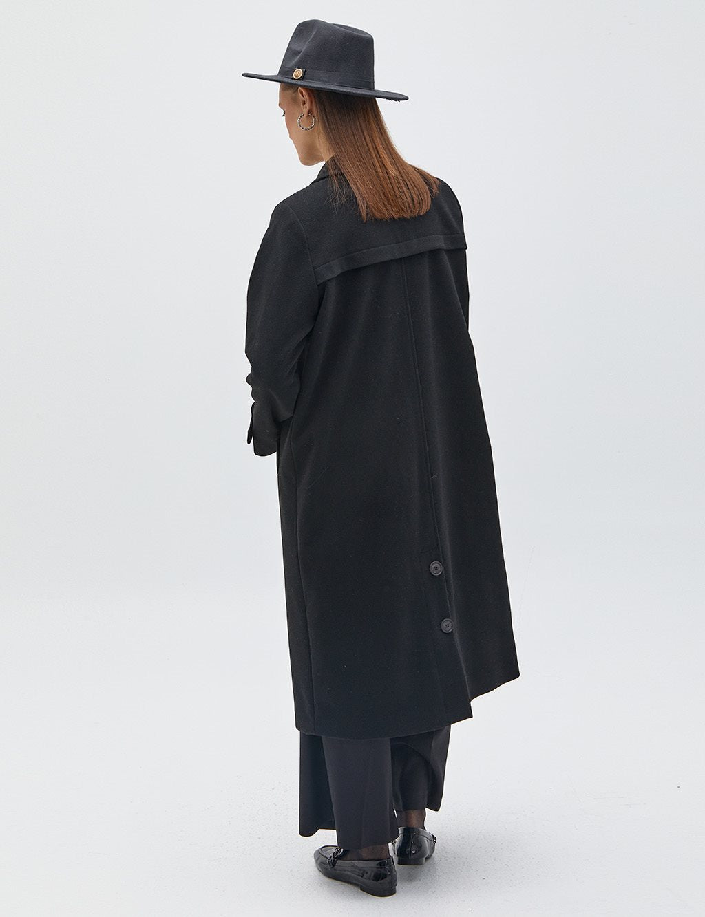 Ankle Epaulette Double Breasted Coat Black